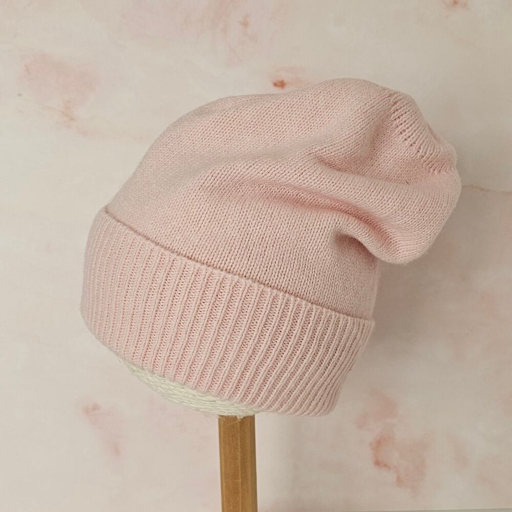 The Cashmere Shop Light Pink Fold-Over Cozy Mongolian Cashmere Knit Beanie Hat
